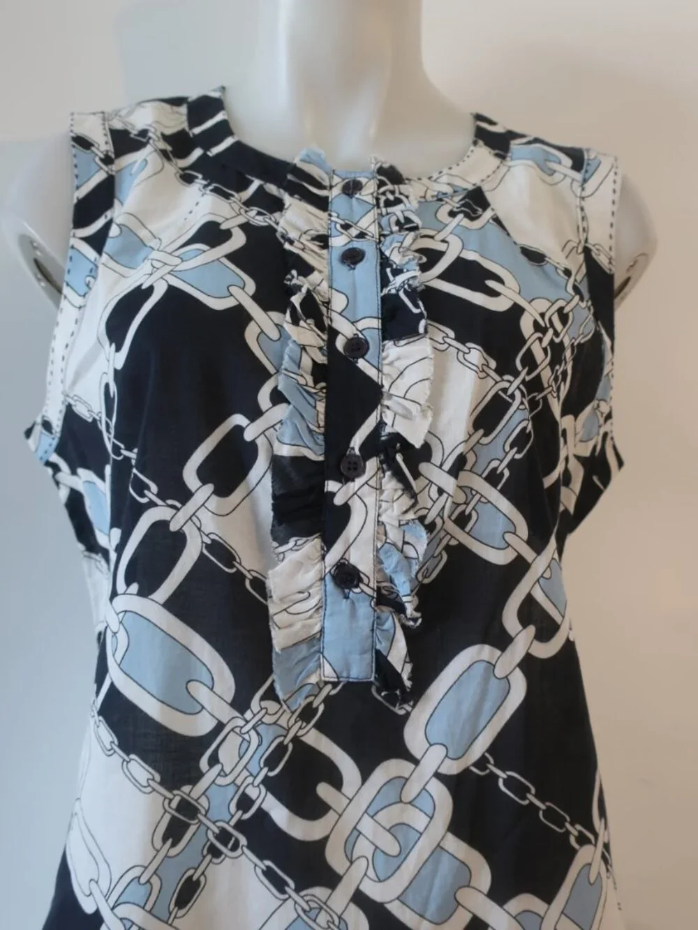 Womens Tori Burch Black White Light Blue (Item- 18) Chain-link Sleeveless Top 12